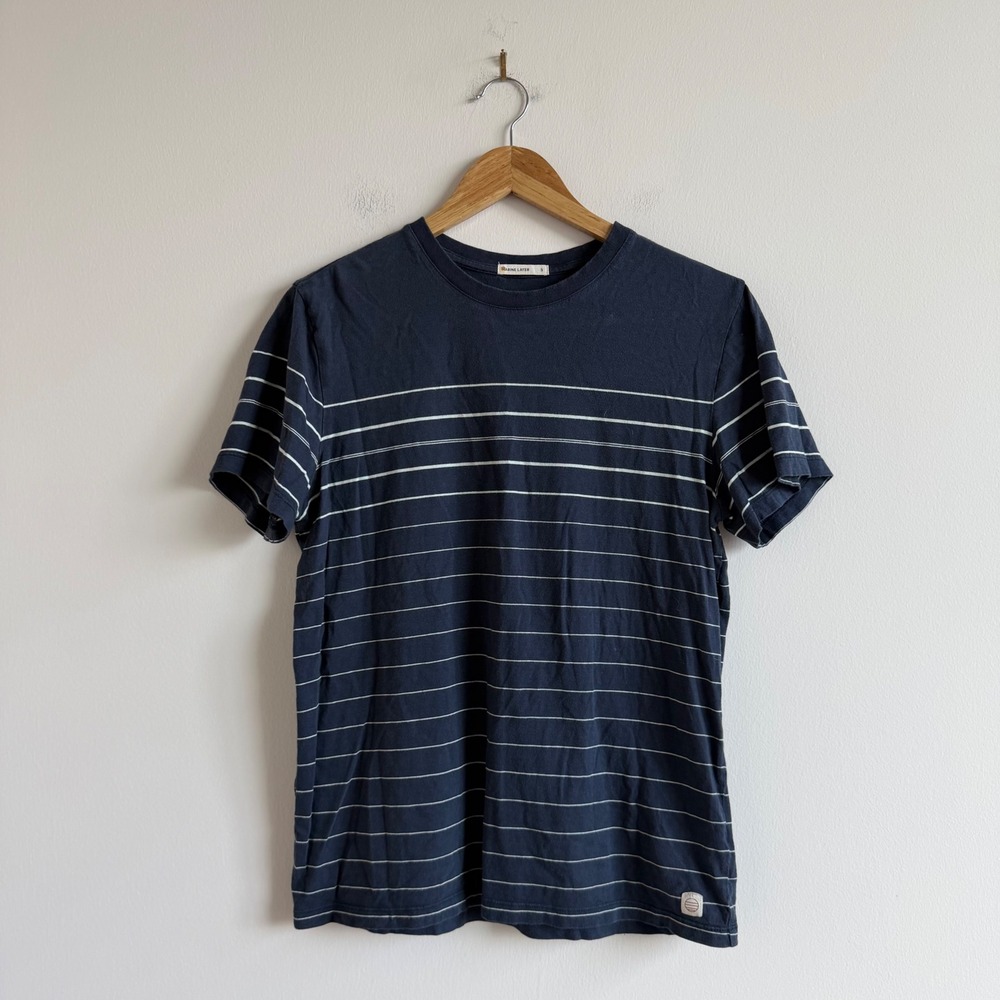 Marine Layer Men's Navy and White Striped T-Shirt Size Small